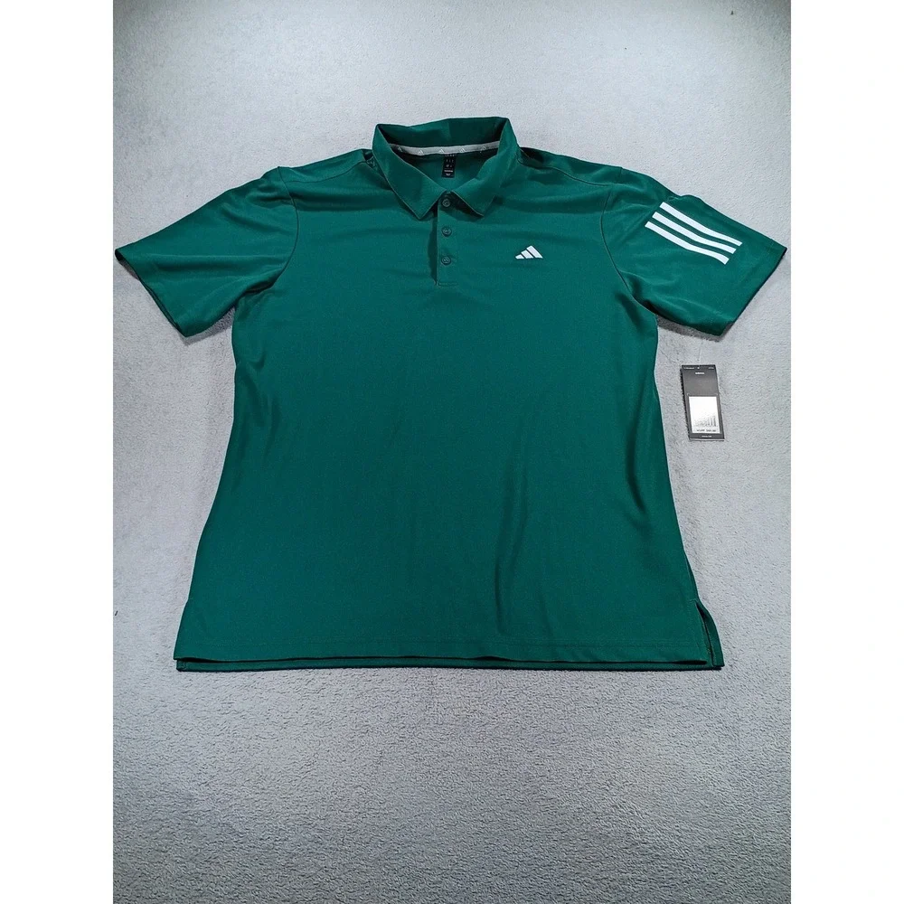 Adidas Mens 3 Stripe Sleeve Polo Coll Green Medium Performance Golf Shirt